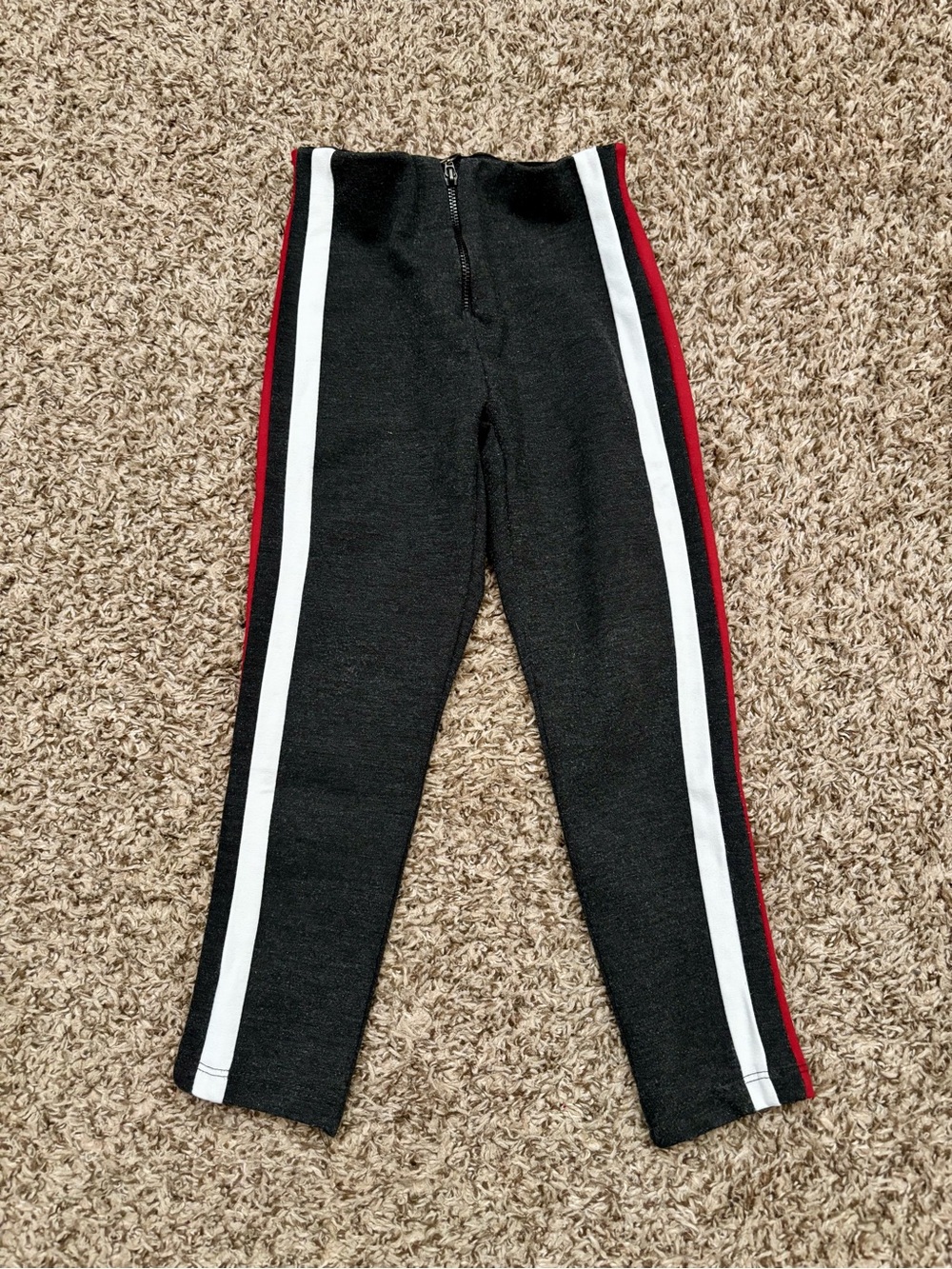 Zara Black Leggings with White & Red Side Stripes